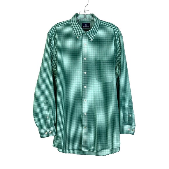 Stafford Men's Wrinkle-Free Oxford Dress Shirt 16 1/2 32-33 Green Gingham Check - Picture 1 of 7